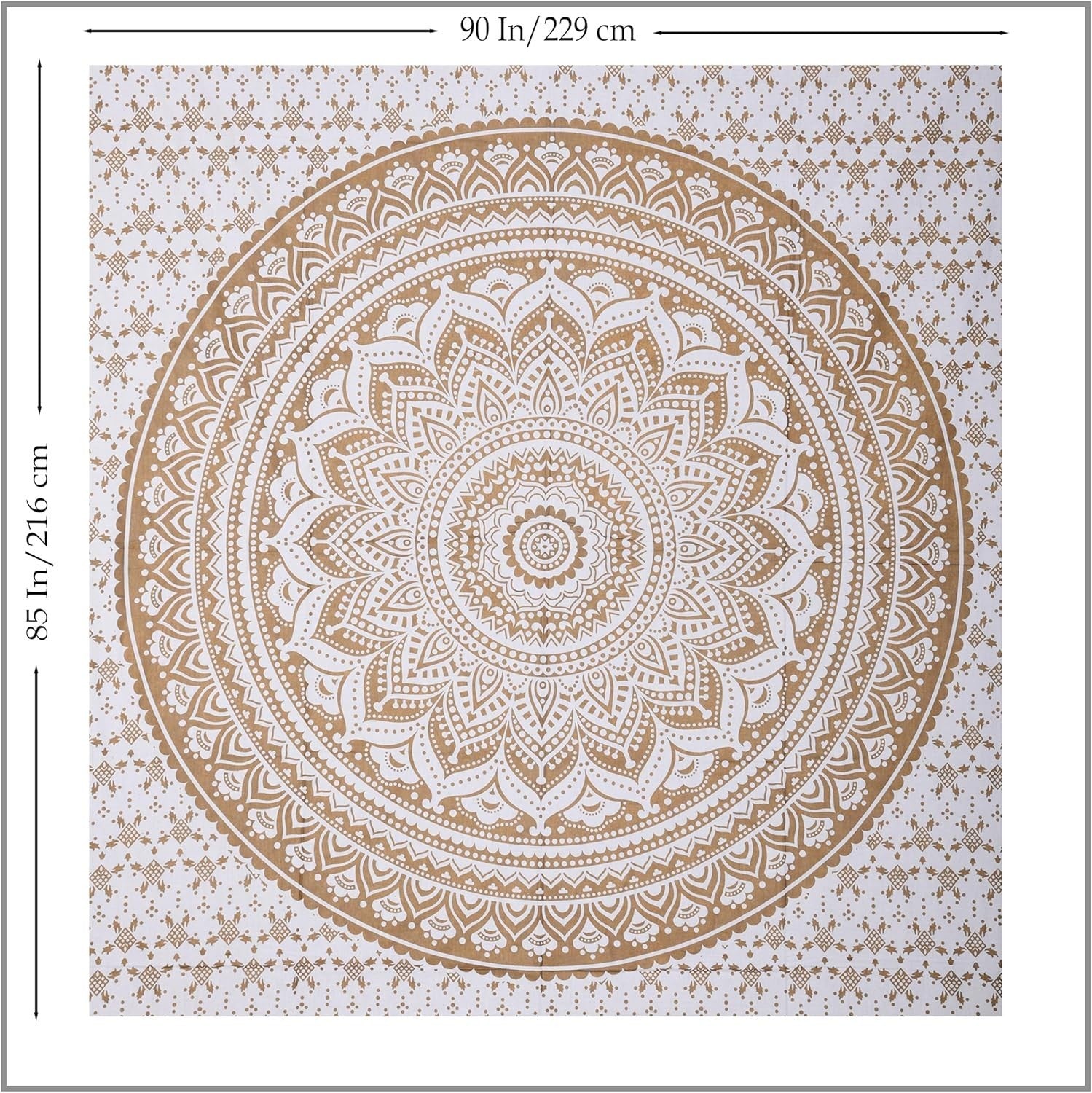Glittering Gold Mandala Tapestry Boho Wall Hanging Cotton 85x90in