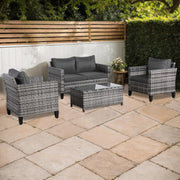 4 Seater Rattan Garden Sofa Set with Coffee Table All Weather Patio Lounge