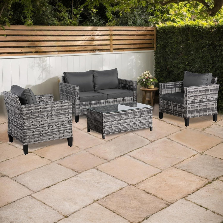 4 Seater Rattan Garden Sofa Set with Coffee Table All Weather Patio Lounge