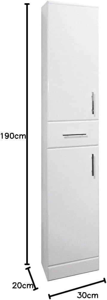 Tall Bathroom Cabinet High Gloss White Storage Unit 190cm Slim Tower