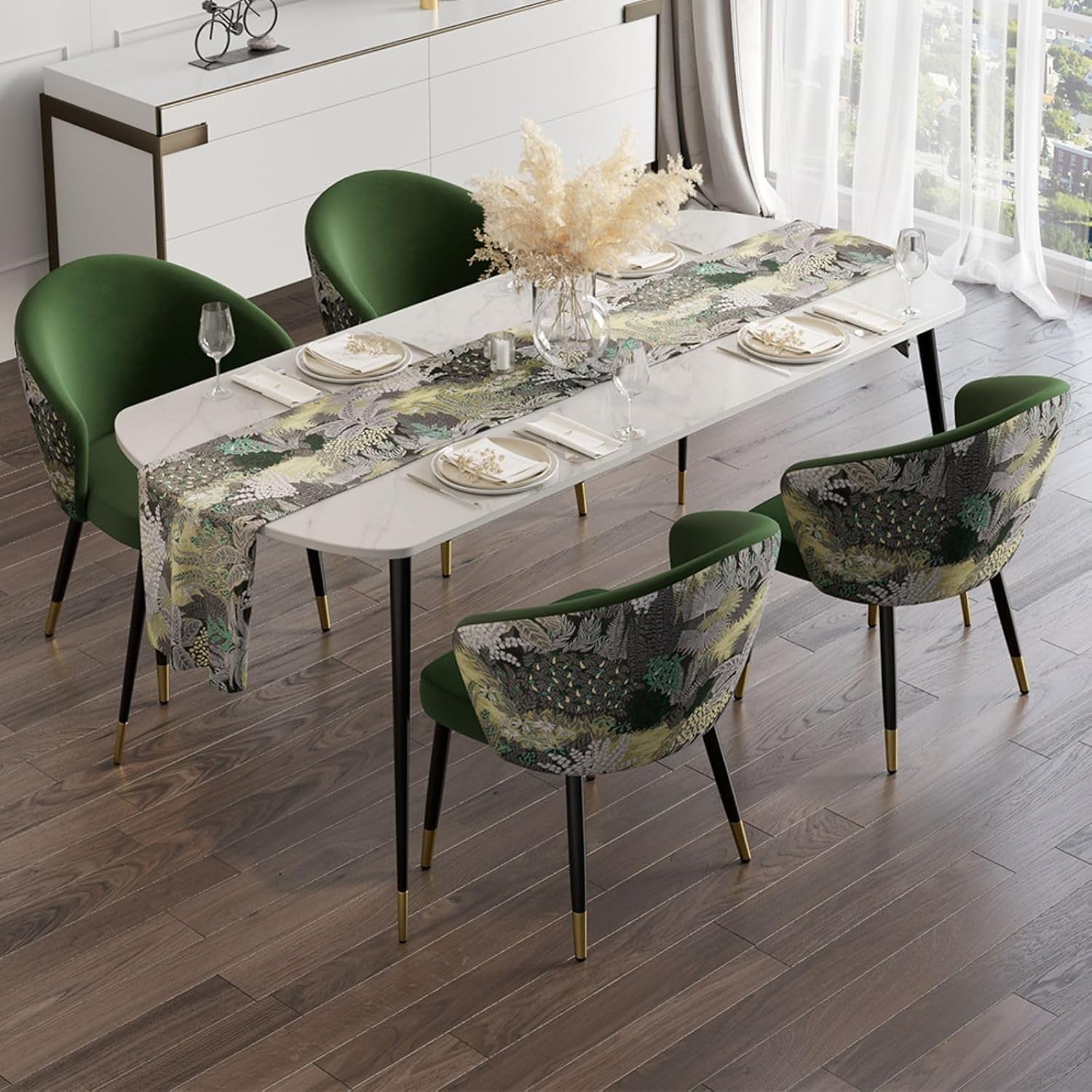 Luxury Velvet Dining Chair Upholstered Side Chair with Padded Seat & Gold Legs