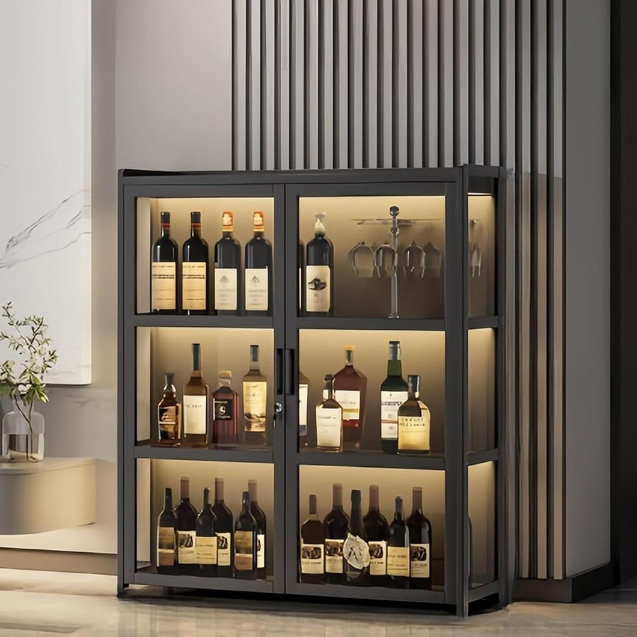 Large LED Wine Bar Cabinet Drinks Display Sideboard Storage Unit Black 106cm