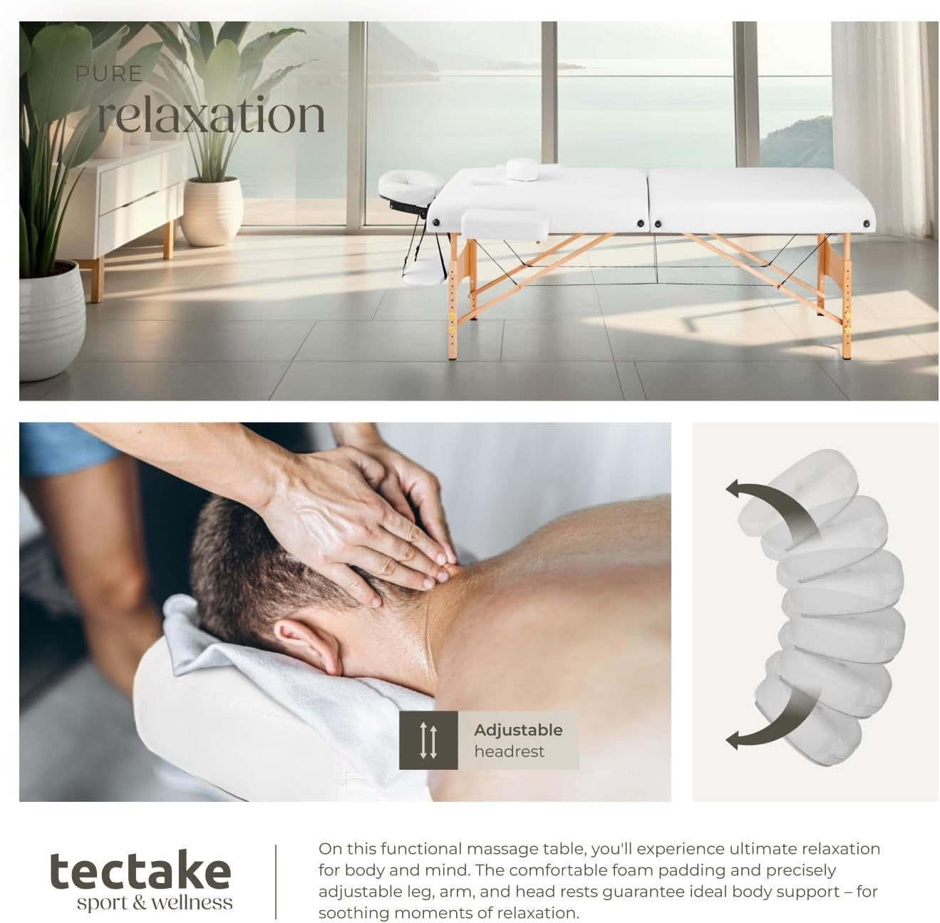 Portable 3 Zone Massage Table Foldable Adjustable Beauty Therapy Bed White