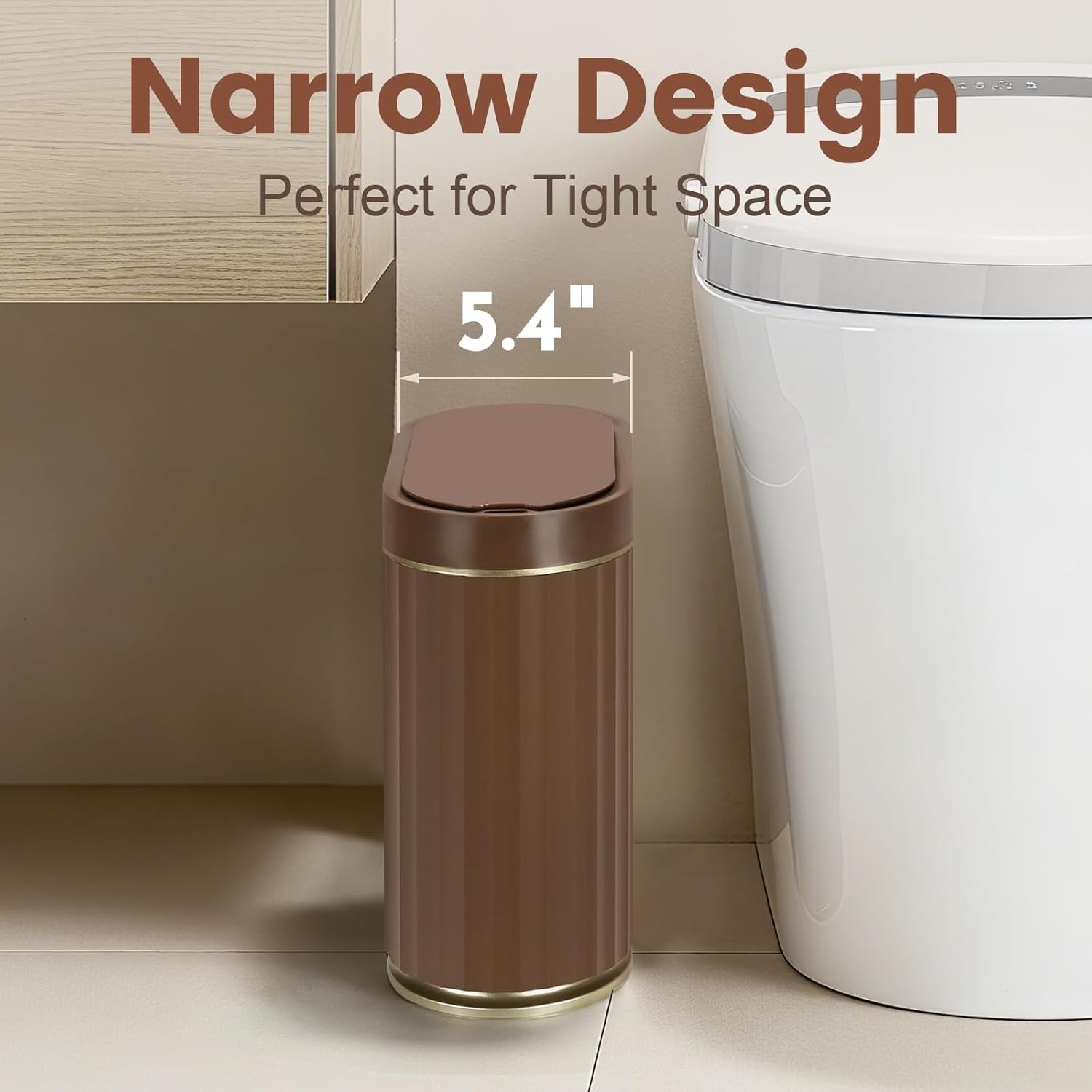 2 Gallon Touchless Bathroom Bin Motion Sensor Slim Brown