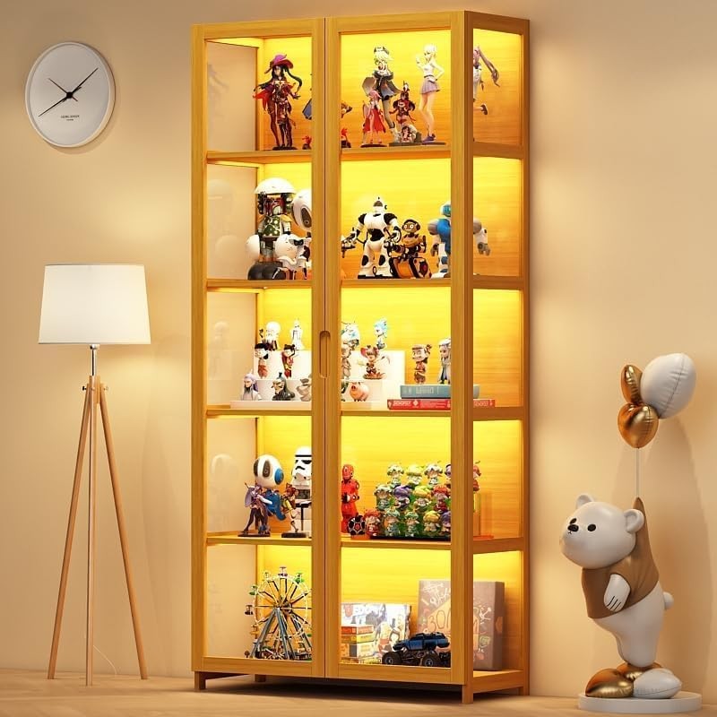 5 Tier LED Display Cabinet with Acrylic Doors | Tall Curio Case | Adjustable She