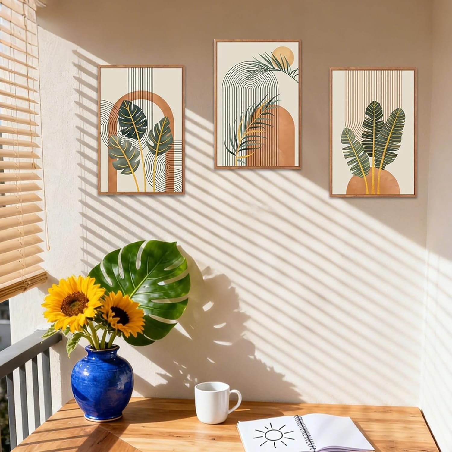 3PCS Wooden Boho Wall Art 30x20cm Geometric Hanging Decor