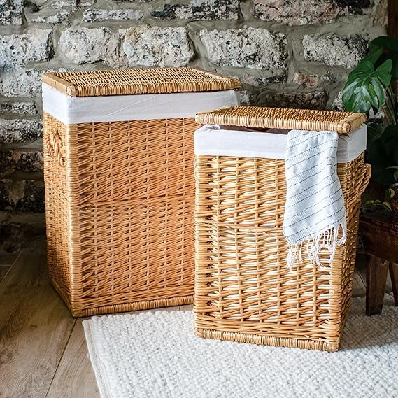 Large Wicker Laundry Basket with Lid & Removable Lining | Natural Willow