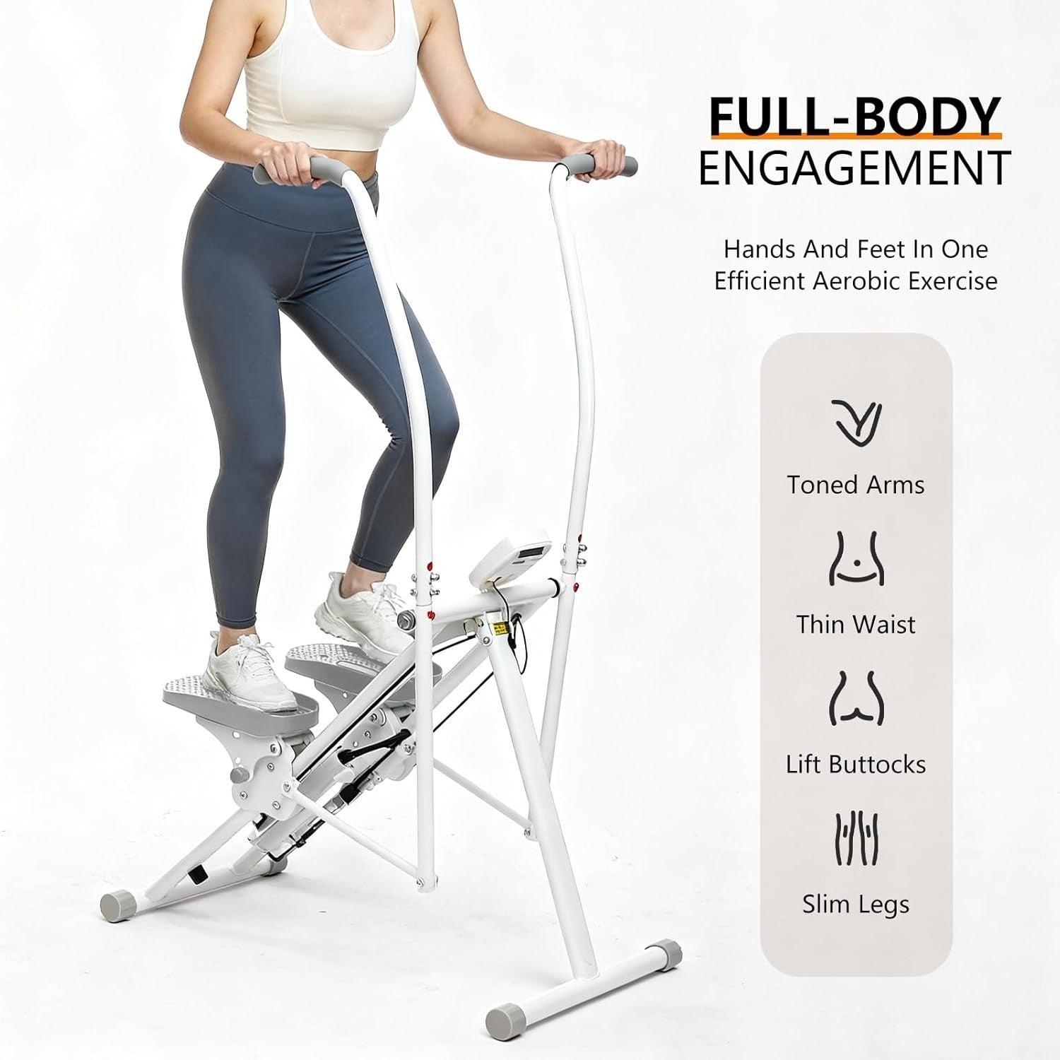 Cross Trainer Stepper, Home Fitness Climber with Handrails & LCD Monitor