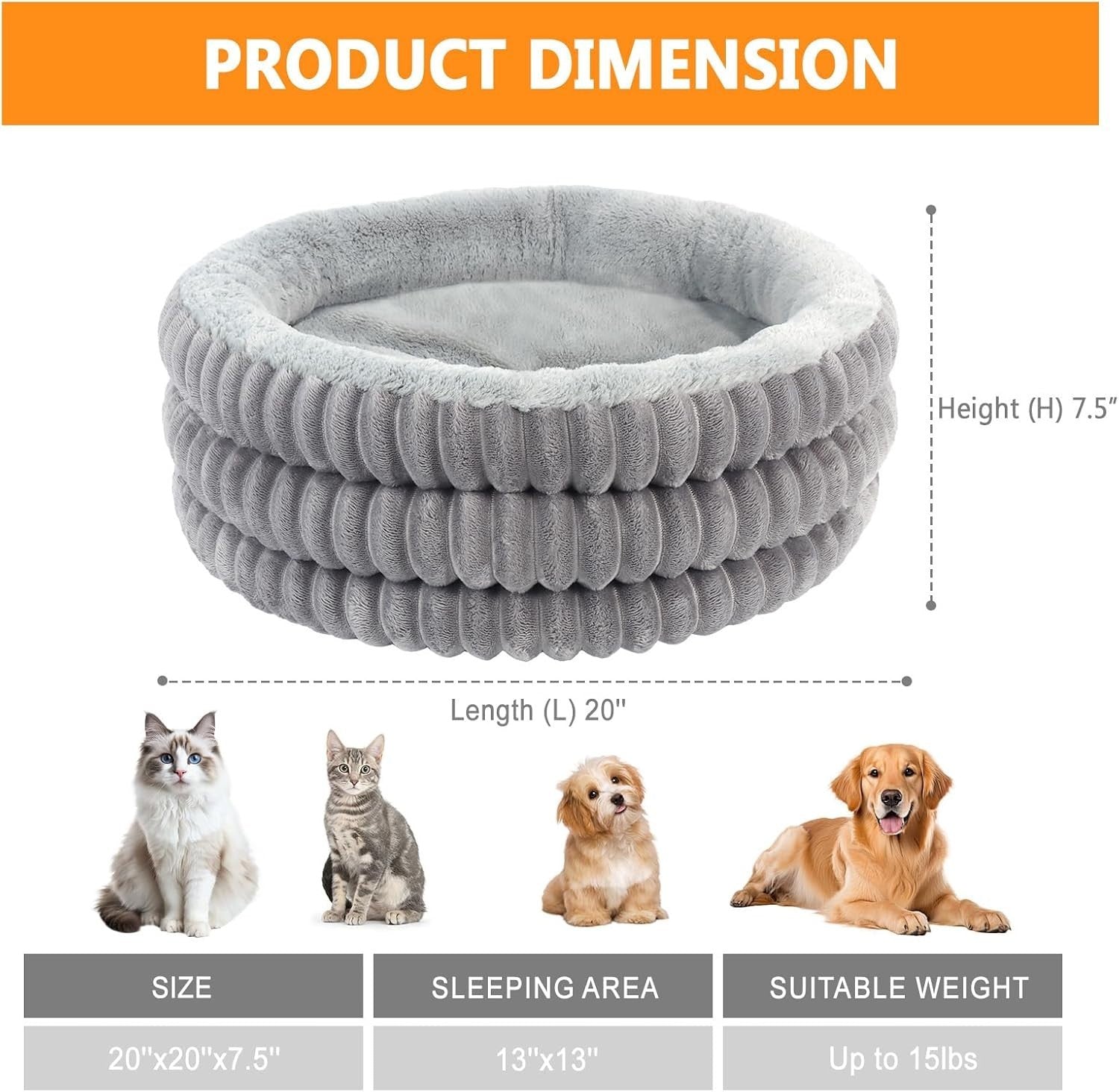 Fluffy Donut Cat Bed Round Calming Pet Bed Washable 50.8cm Non Slip