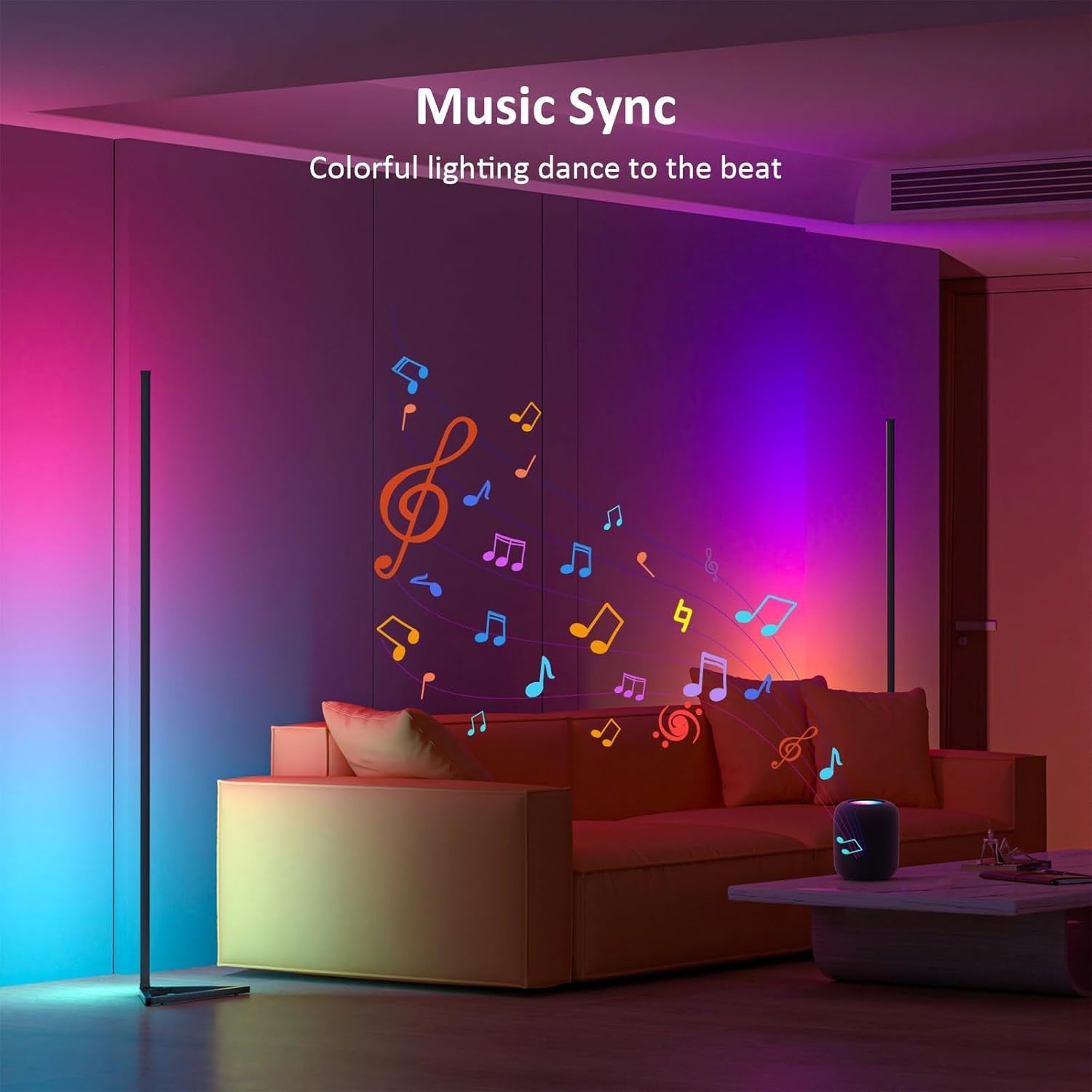 RGB LED Corner Floor Lamp 2 Pack App Remote Music Sync Ambient