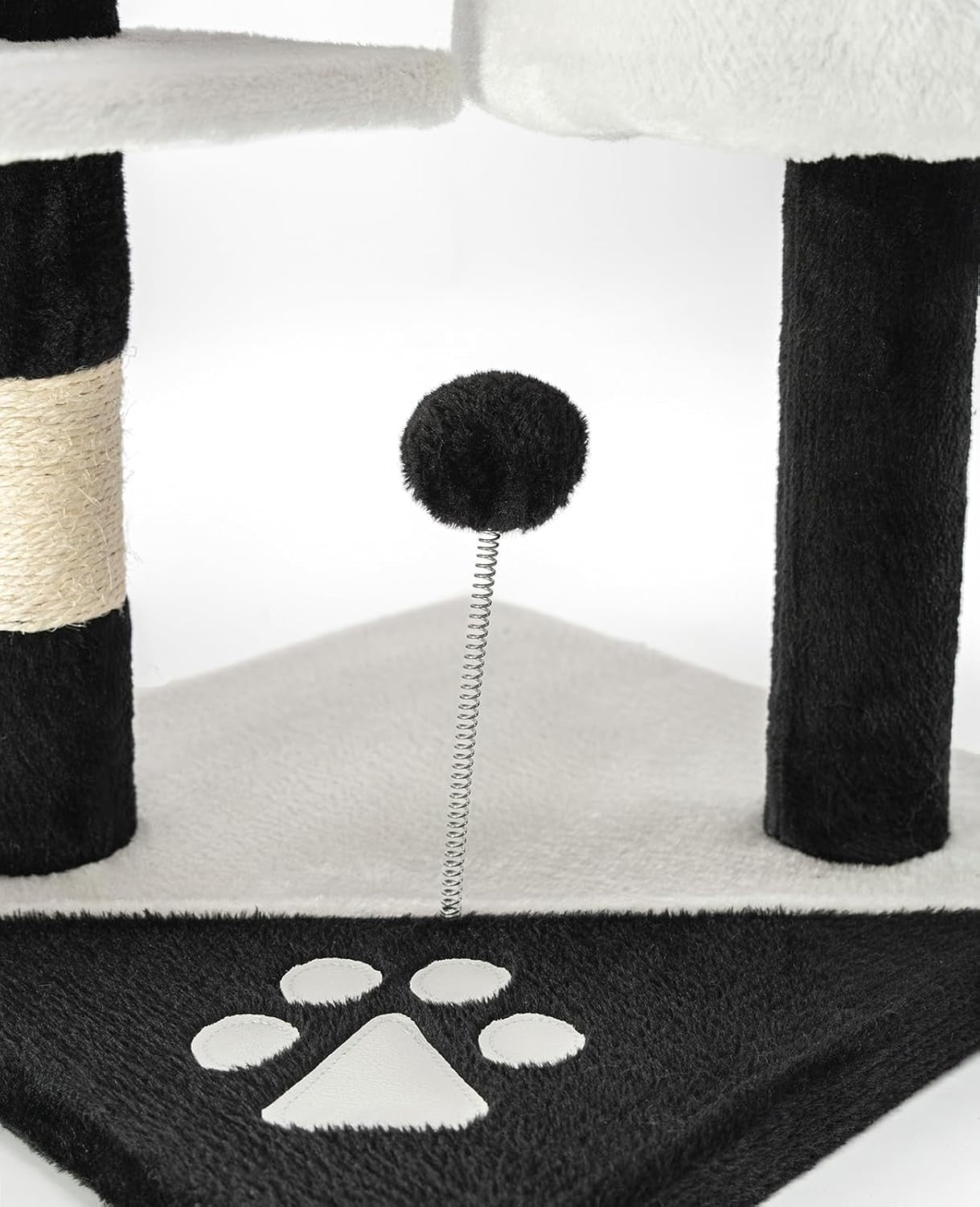 Cat Tree Scratching Post Tower 112cm with Condo Sisal Rope Black White