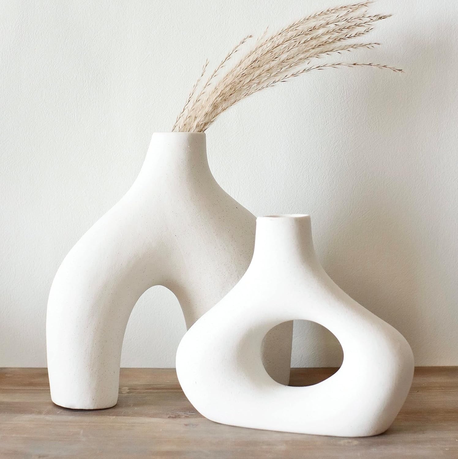 White Ceramic Donut Vase Set Modern Nordic Hollow Home Decor Table Display