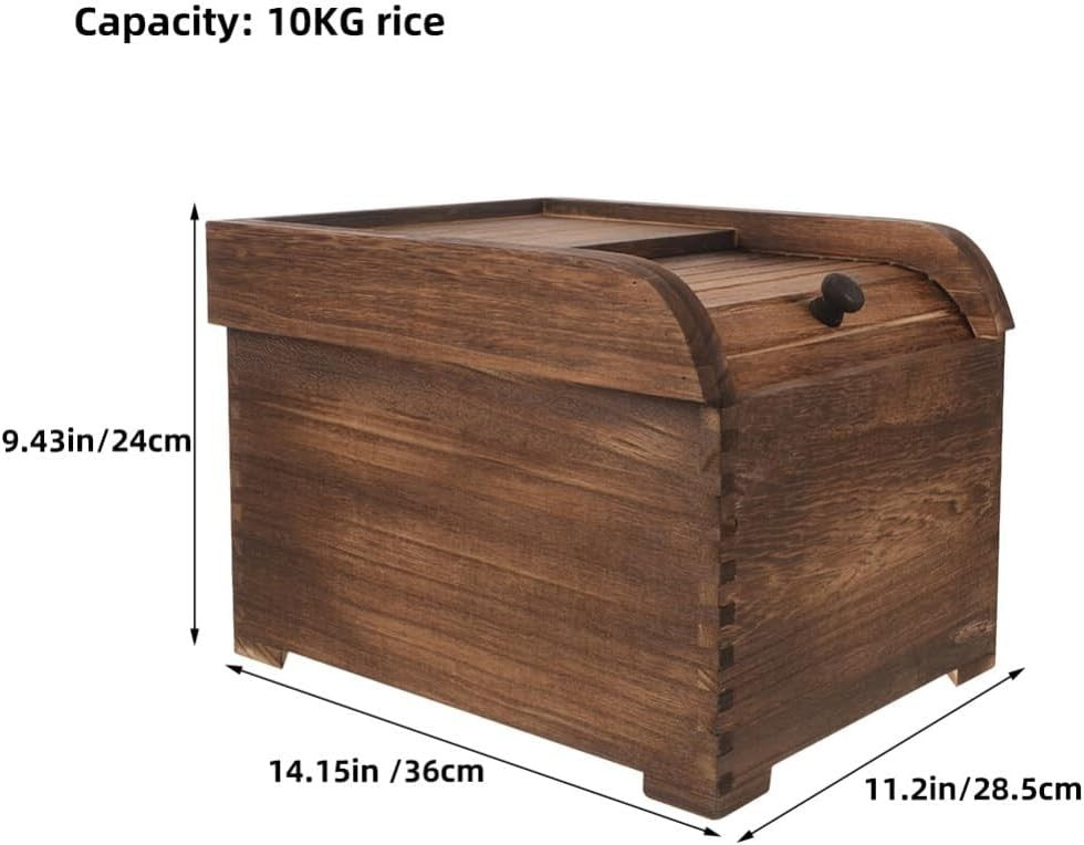 10KG Wooden Rice Storage Container Sliding Lid Bin