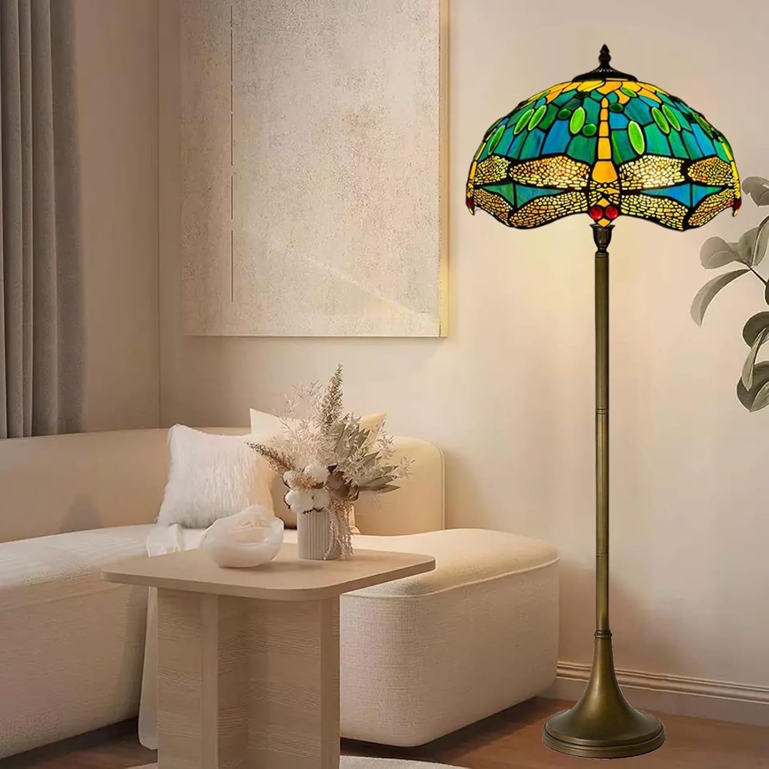 Handcrafted Stained Glass Floor Lamp 16in Tiffany Antique Style Home Light