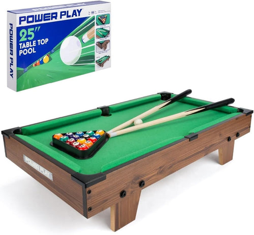 25in Tabletop Pool Table Game Portable Wooden Mini Billiards Set