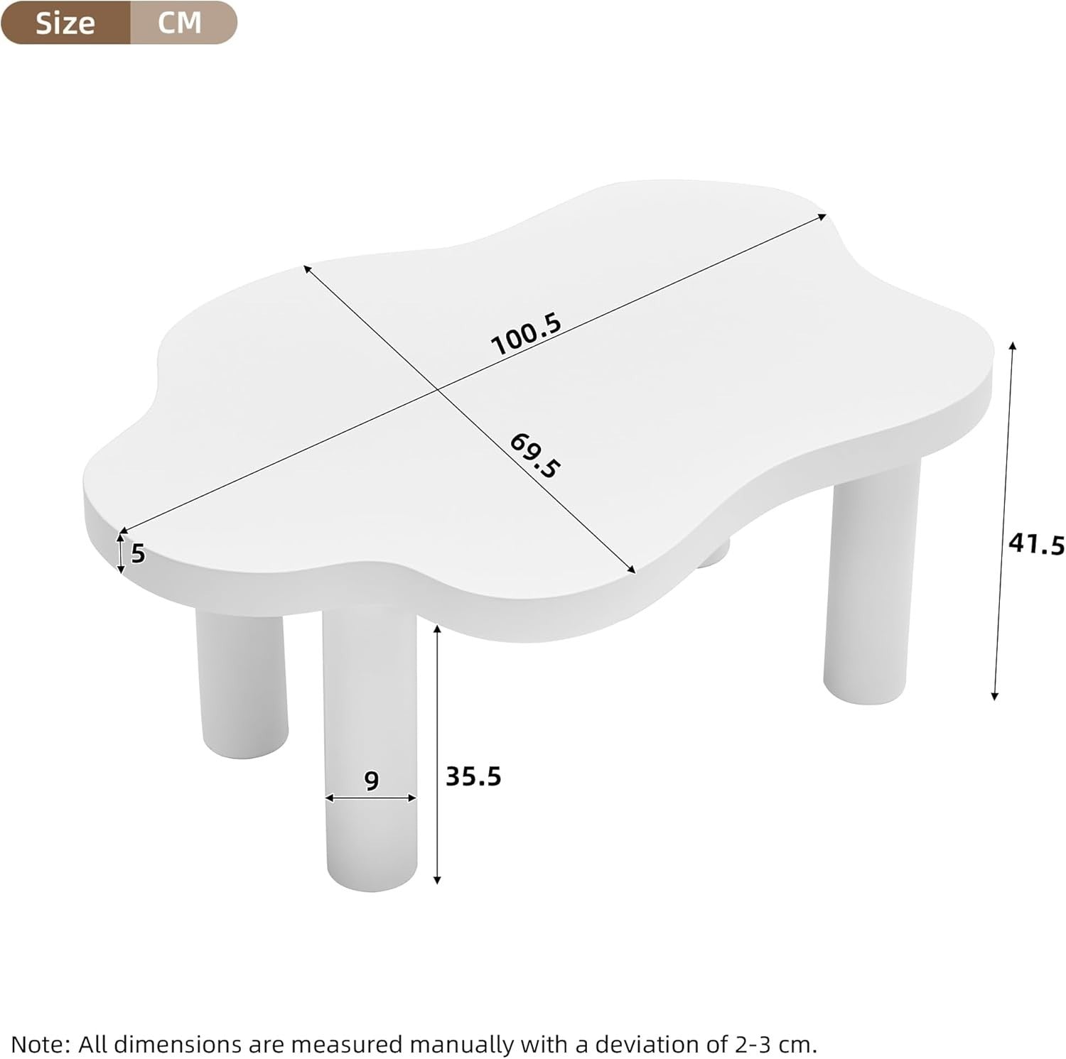 Stylish Cloud-Shaped Wooden Coffee Table, Space-Saving & Easy Assembly 100cm