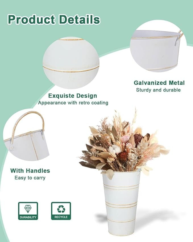 12 Inch Galvanized Metal Flower Vases Set of 6 Farmhouse Bucket Planters
