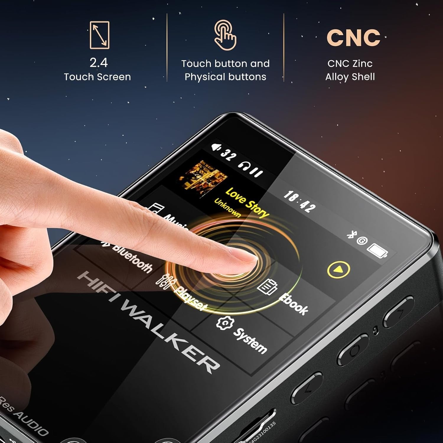 Hi-Res Touchscreen MP3 Player | Bluetooth, FLAC DSD Player, 64GB Expandable