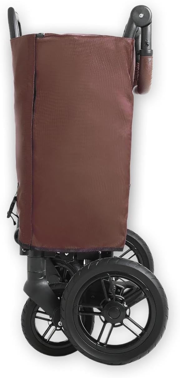 Brown All-Terrain 2-Seater Folding Kids Wagon Push Pull Stroller w/ Roof