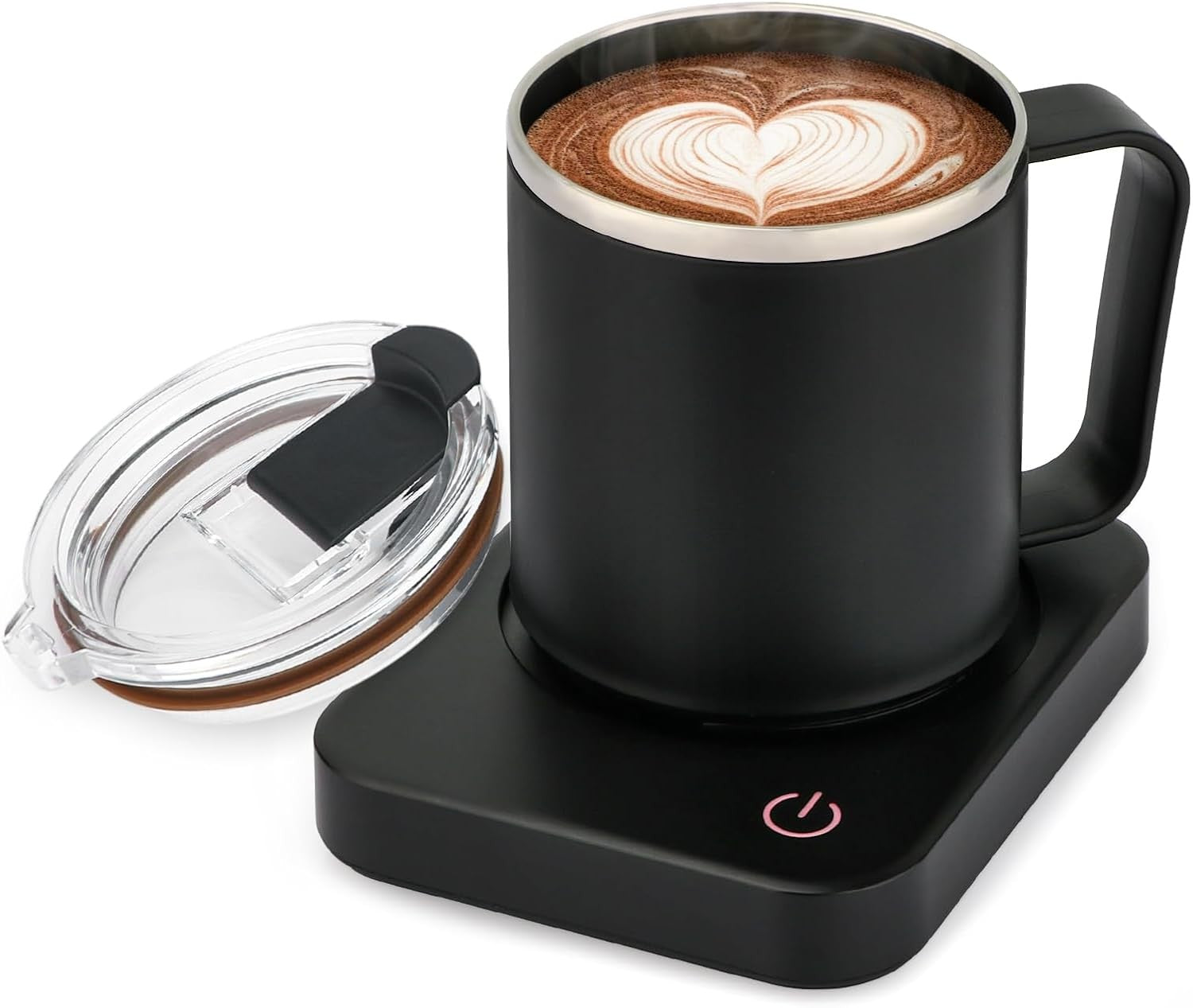 Black Coffee Mug Warmer & 15oz Stainless Steel Mug Set