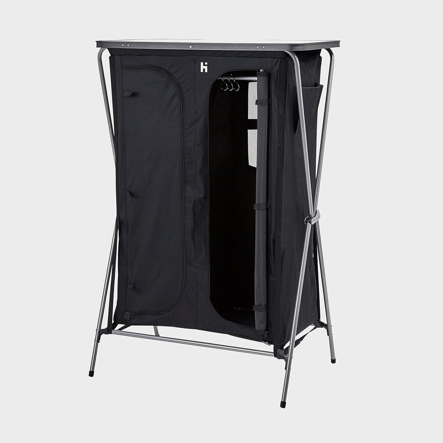 Folding Camping Wardrobe 5 Shelf Rail Storage Unit Tent Organiser Black