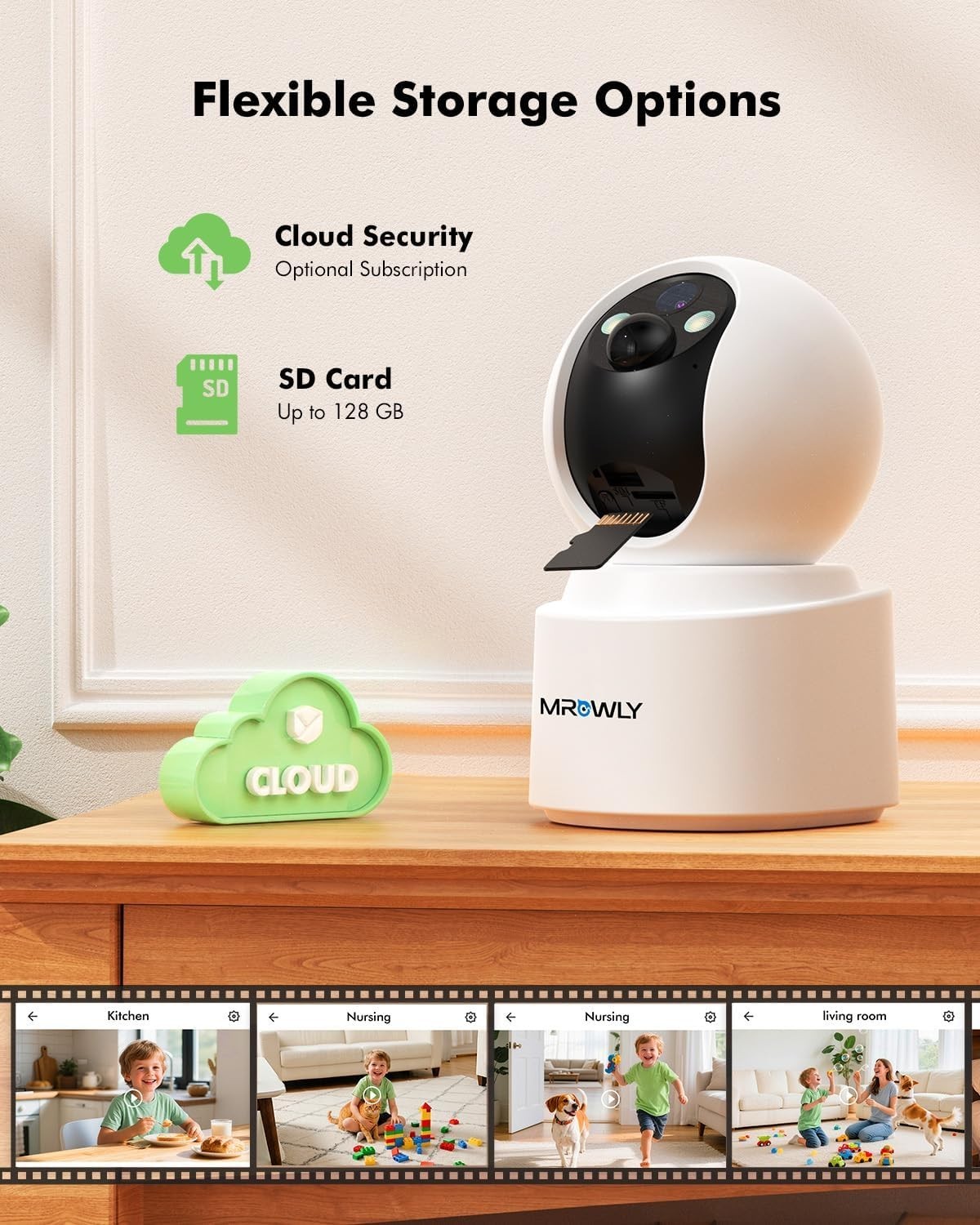 2.5K Battery Indoor Security Camera Wireless Pet Monitor 360° WiFi