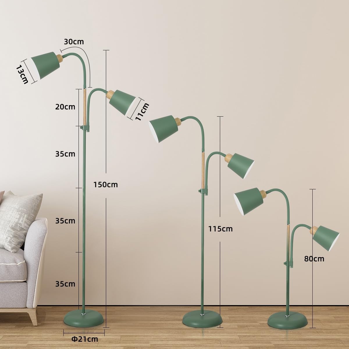 Green Mother Child Floor Lamp Adjustable Reading Light Double Head E27