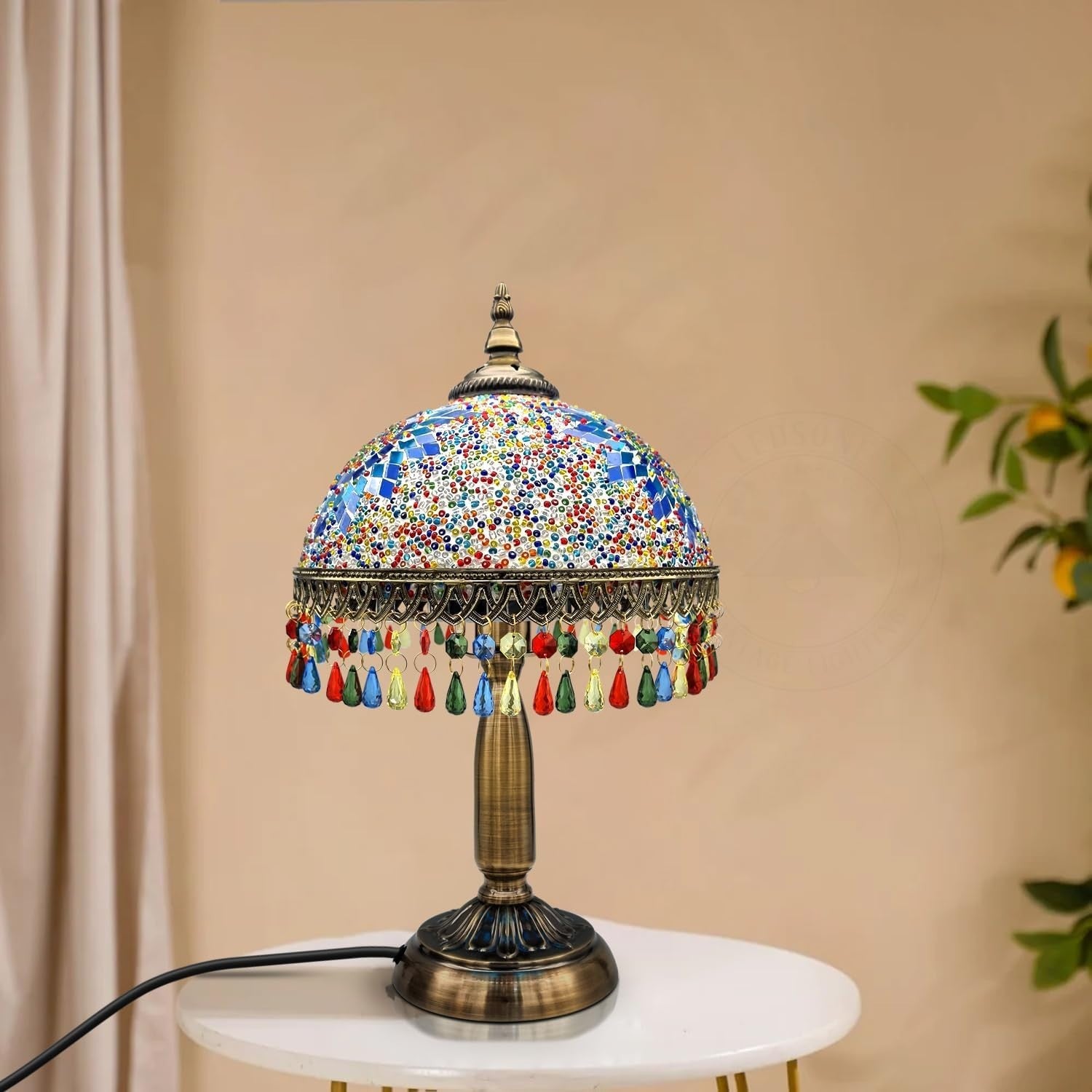 Stained Glass Table Lamp with Colorful Shade, Perfect for Bedroom & Living Room