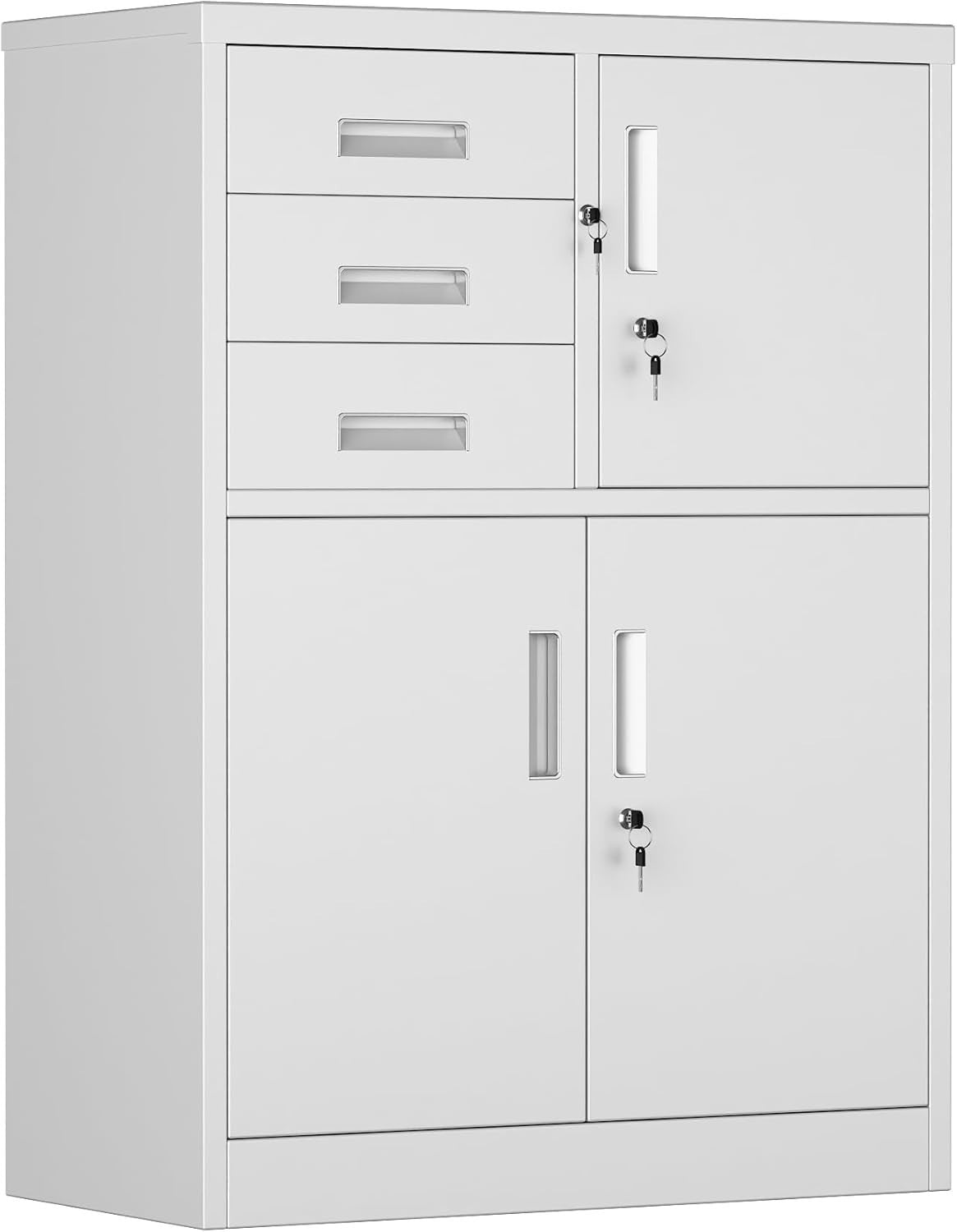 Steel Storage Cabinet with 3 Locking Doors & Drawers 110x80x40cm for Office