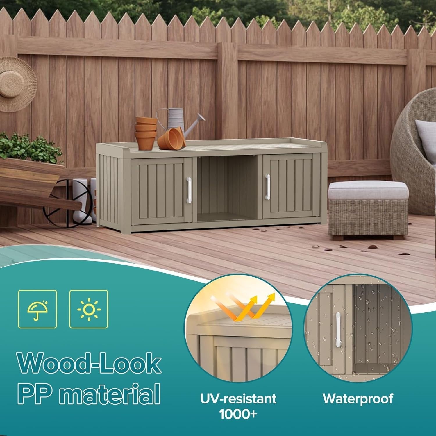 Large 3-Door Waterproof Shoe Cabinet Bench Indoor Outdoor 119x44x45.5cm