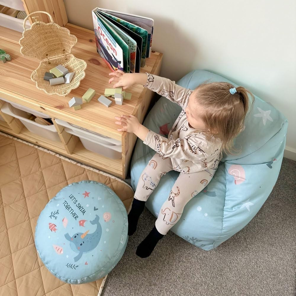 Kids Sea Themed Bean Bag Chair - Toddler Armchair Seat w/ Filling