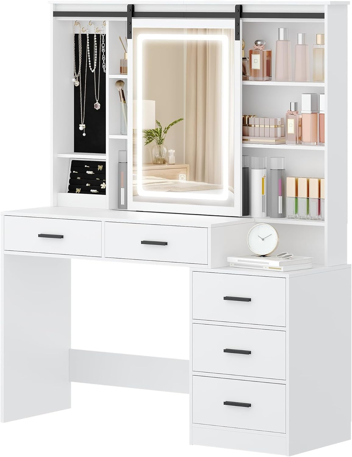 Modern Vanity Dressing Table LED Mirror Storage Drawers White Desk New