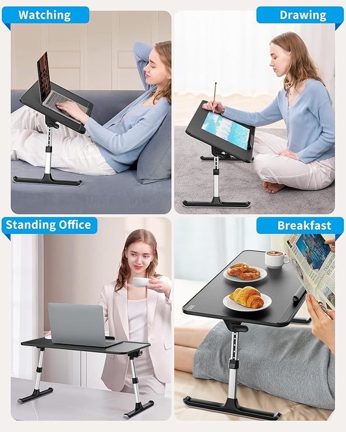 Adjustable Bed Laptop Table Large Lap Desk 60x33cm Mouse Space Black