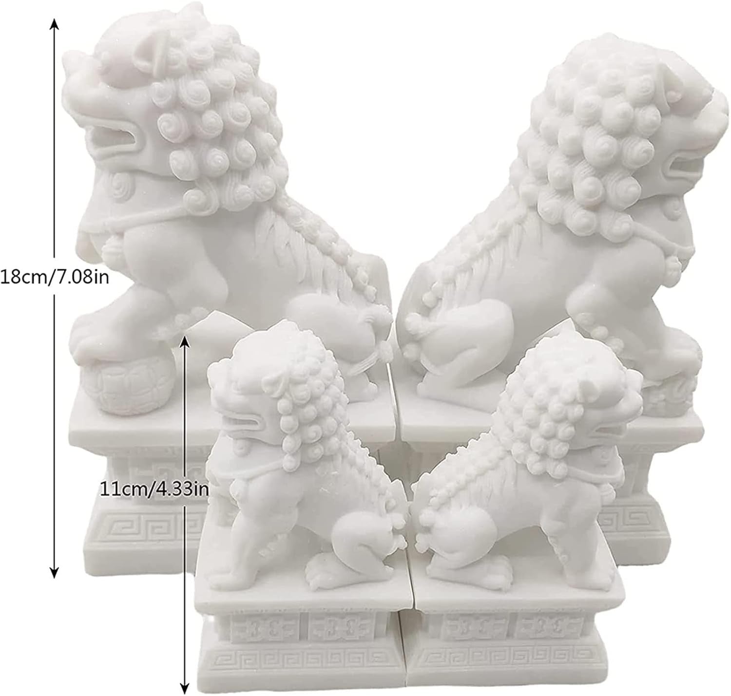18cm Foo Dog Lion Statues Pair Stone-Effect Feng Shui Guardian Home Garden Decor