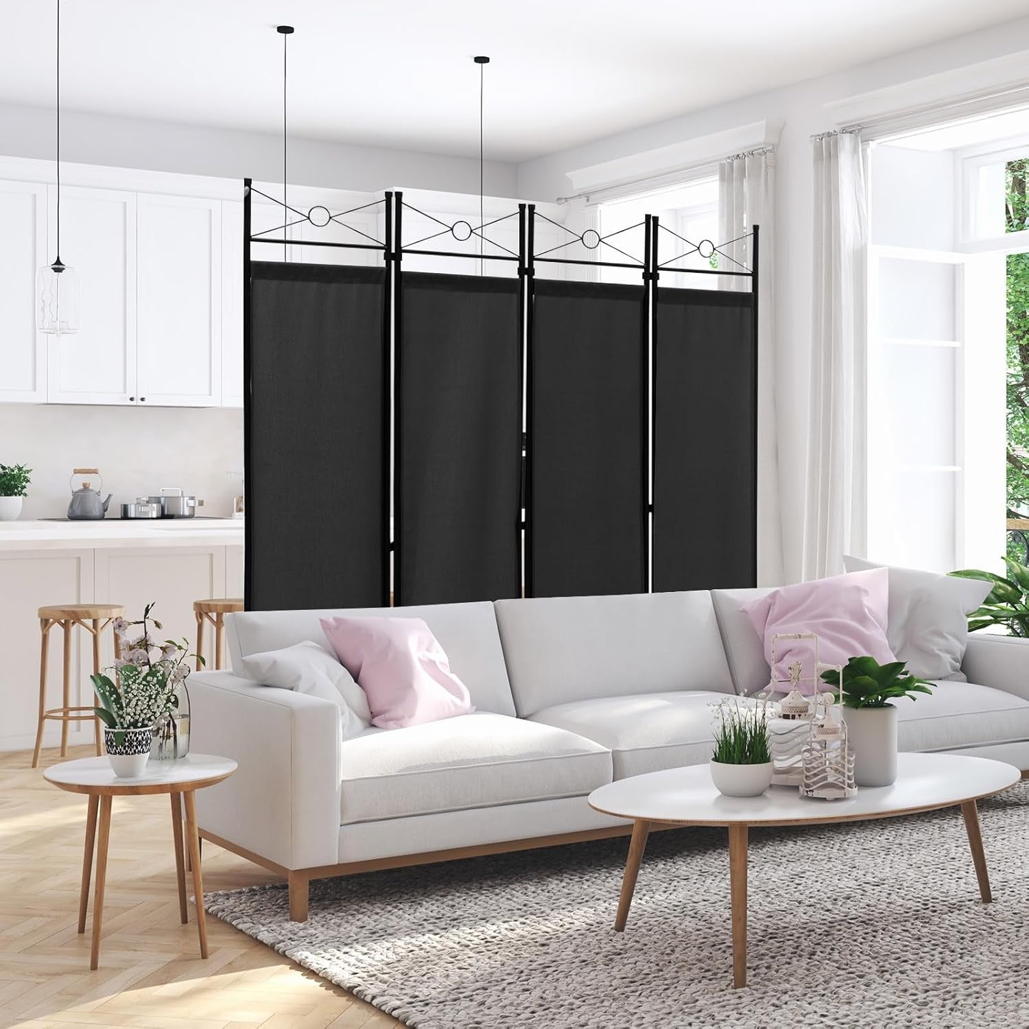 4 Panel Black Folding Room Divider Screen Privacy Partition for Bedroom Office