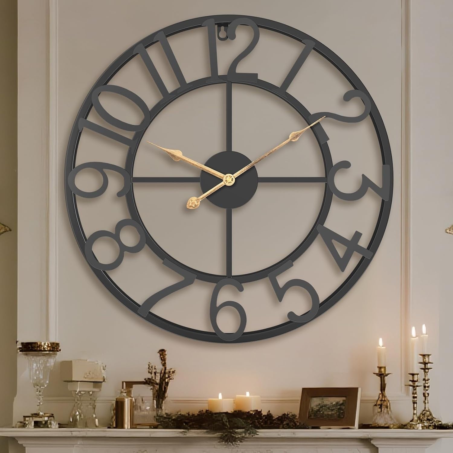 Extra Large 75cm Black Skeleton Wall Clock | Silent Industrial Home Decor