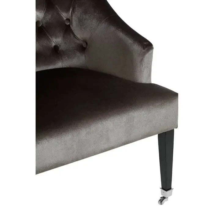 Grey Velvet Accent Chair Tufted Wingback Armchair with Casters for Lounge