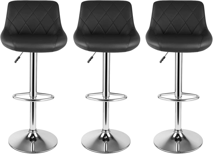 3 Black Bar Stools Faux Leather Swivel Height Adjustable Kitchen Chairs
