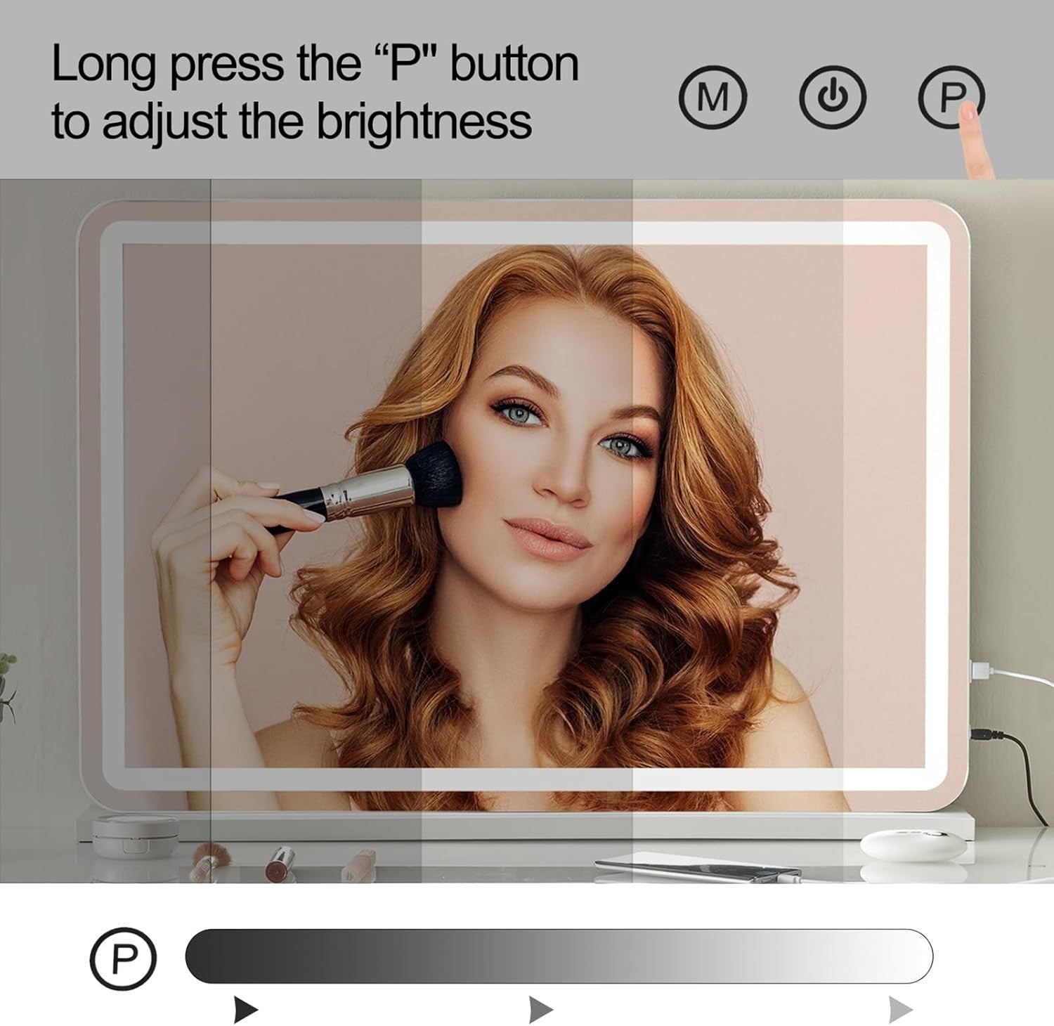 Touchscreen LED Vanity Mirror 55x80cm with USB Port & 10X Magnifier