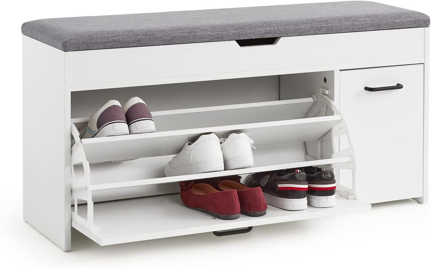 Modern Shoe Storage Bench Seat White Wood Flip Drawer Entryway Hallway Furniture