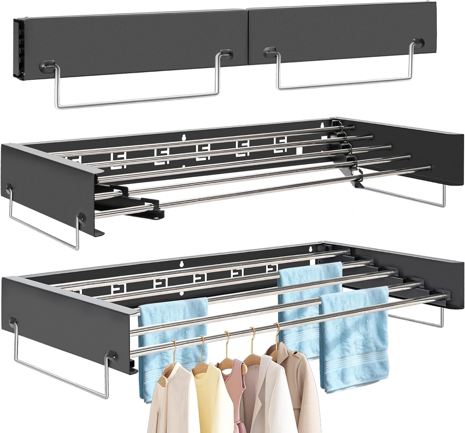 Wall Mounted Retractable Clothes Airer Folding Drying Space Saving
