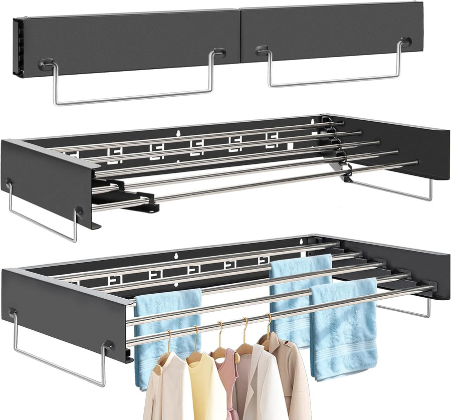 Wall Mounted Retractable Clothes Airer Folding Drying Space Saving