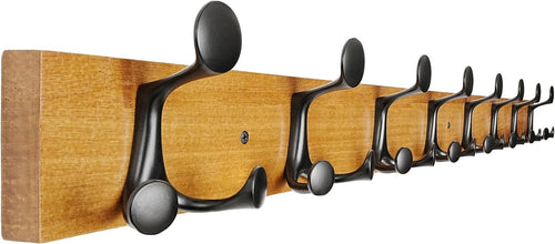 Light Brown Wall Coat Rack 8 Triple Hooks | Rustic Wood Hanging Rail 43