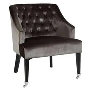 Grey Velvet Accent Chair Tufted Wingback Armchair with Casters for Lounge