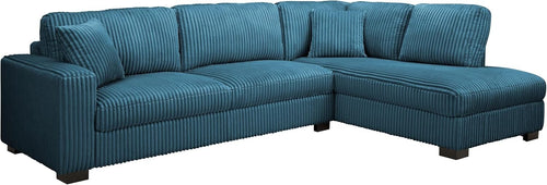 L-Shape Large Corner Sofa 5 Seater Blue Teddy Jumbo Cord Right Hand Facing