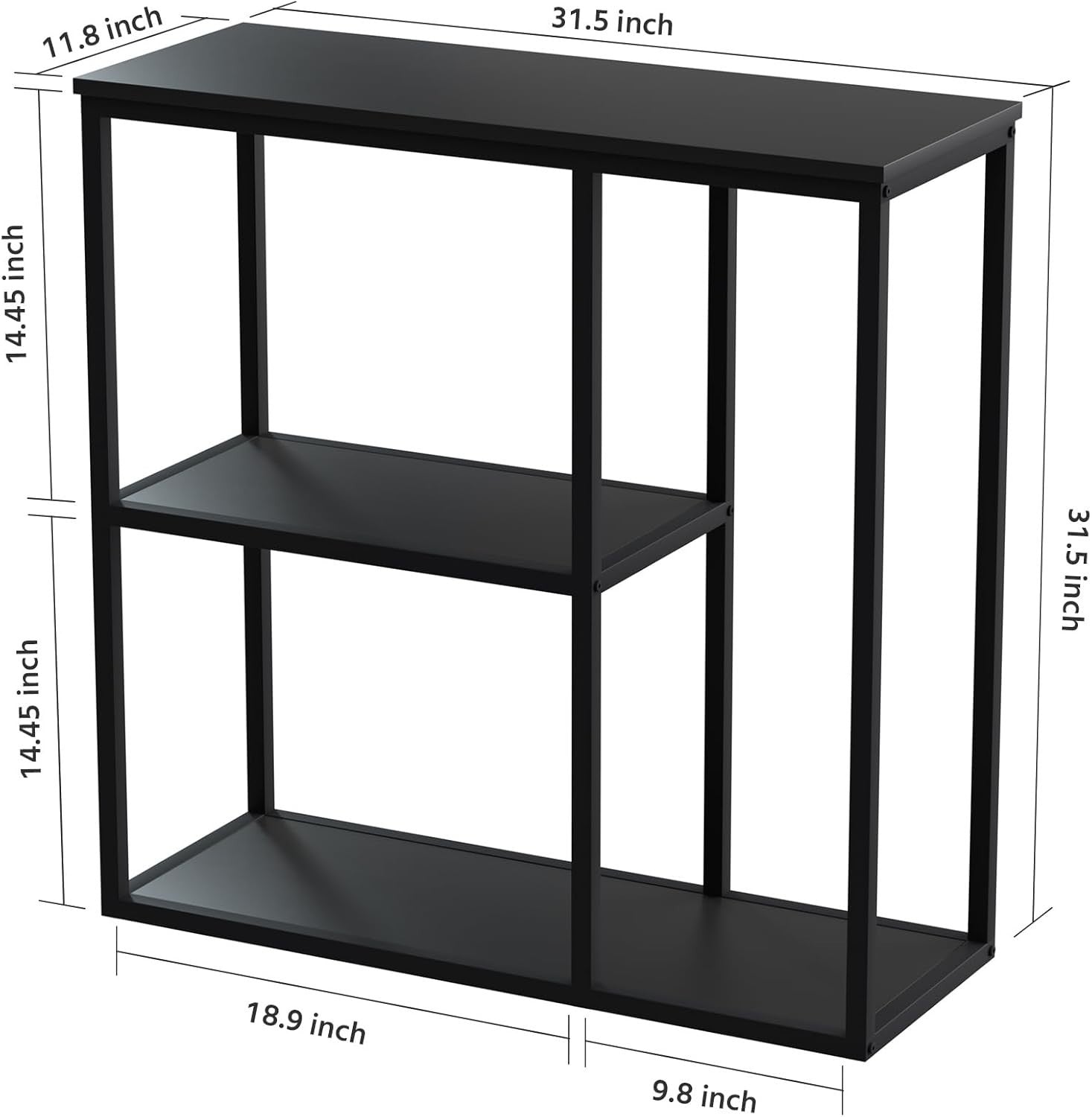 Compact Industrial 3-Tier Console Table with Storage Shelves – Black 80x30x80cm