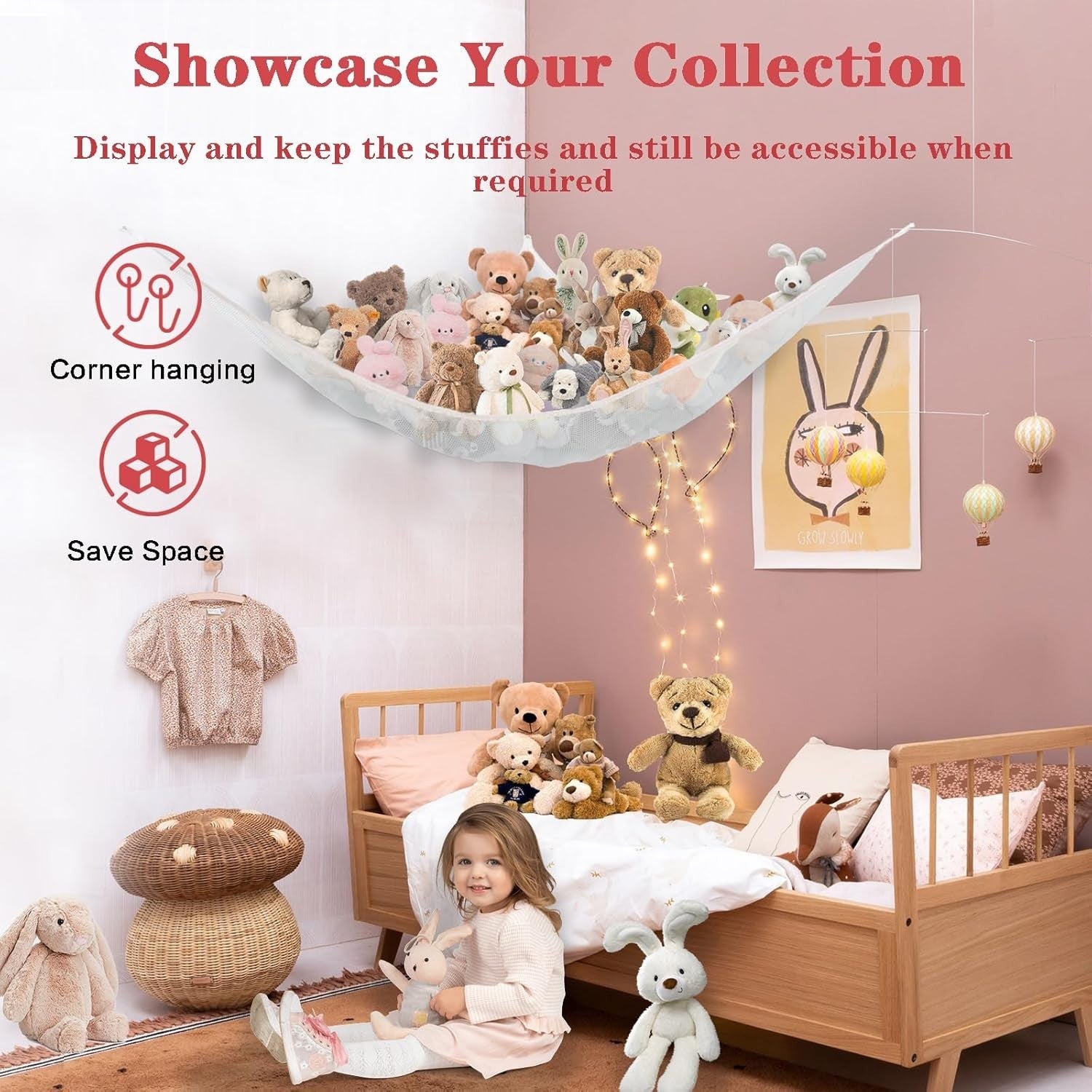 2 Pack White Toy Hammock – Extra Large Stuffed Animal Storage Net for Corner