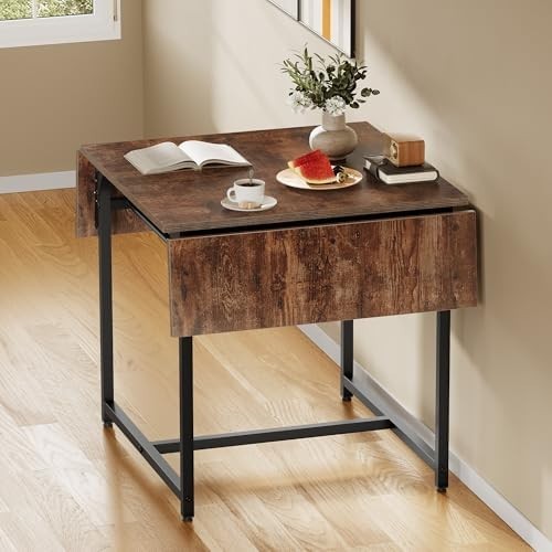 Rustic Brown Folding Dining Table Drop Leaf with Storage 120cm