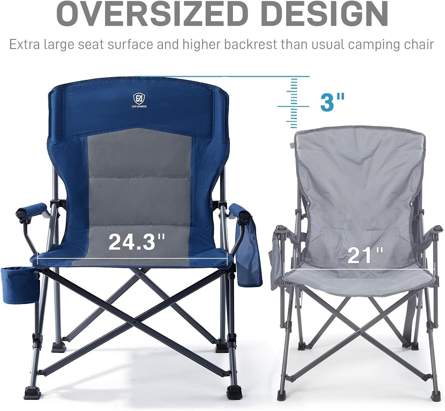Heavy Duty Folding Camping Chair XL 230kg Portable Outdoor Seat Blue