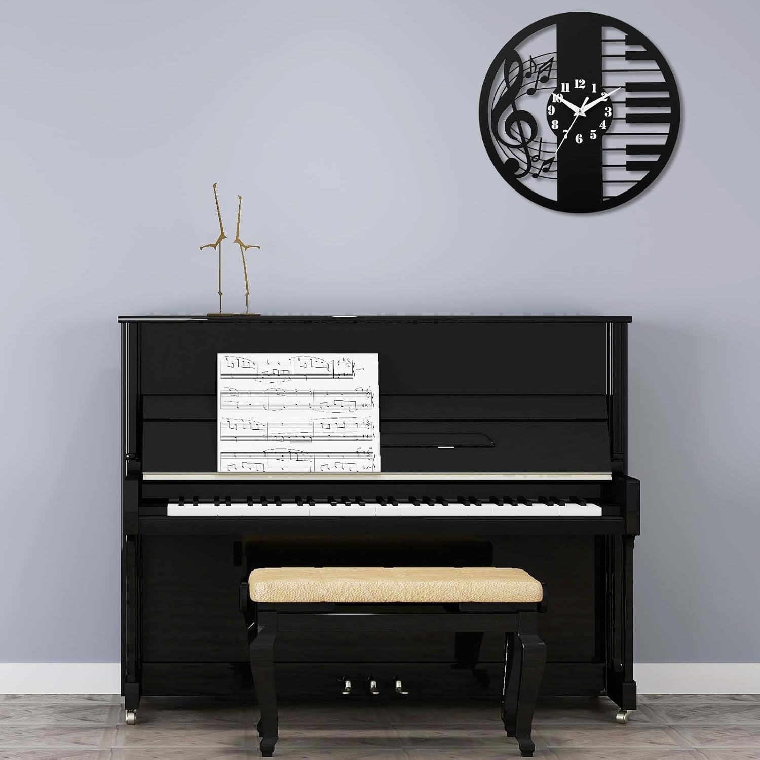 Music Note & Piano Key Wall Clock – Modern Silent Quartz 12" Acrylic Decor